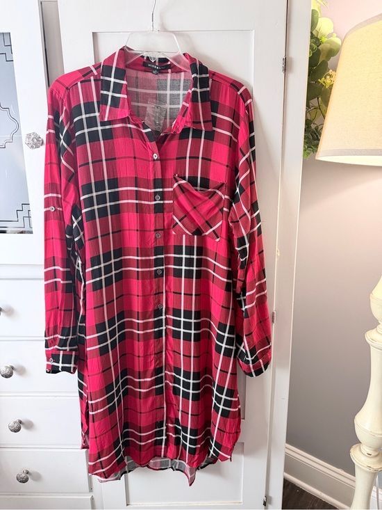 Miss Lili Tops - Miss Lili Red and Black Plaid Button-Up Tunic